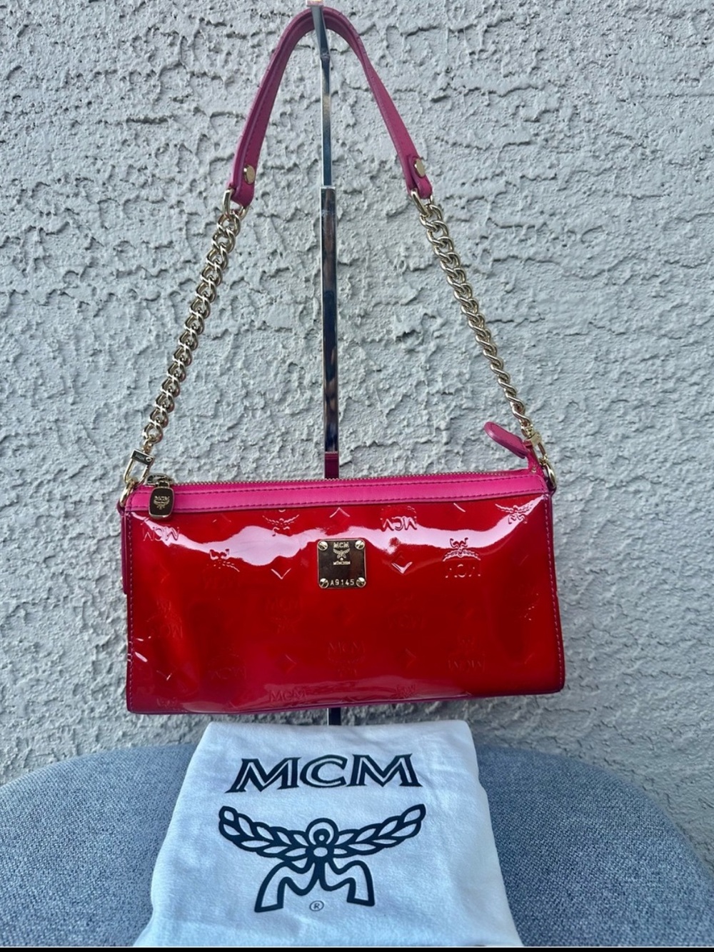 MCM Patent Gloss Shoulder Bag with original dust bag